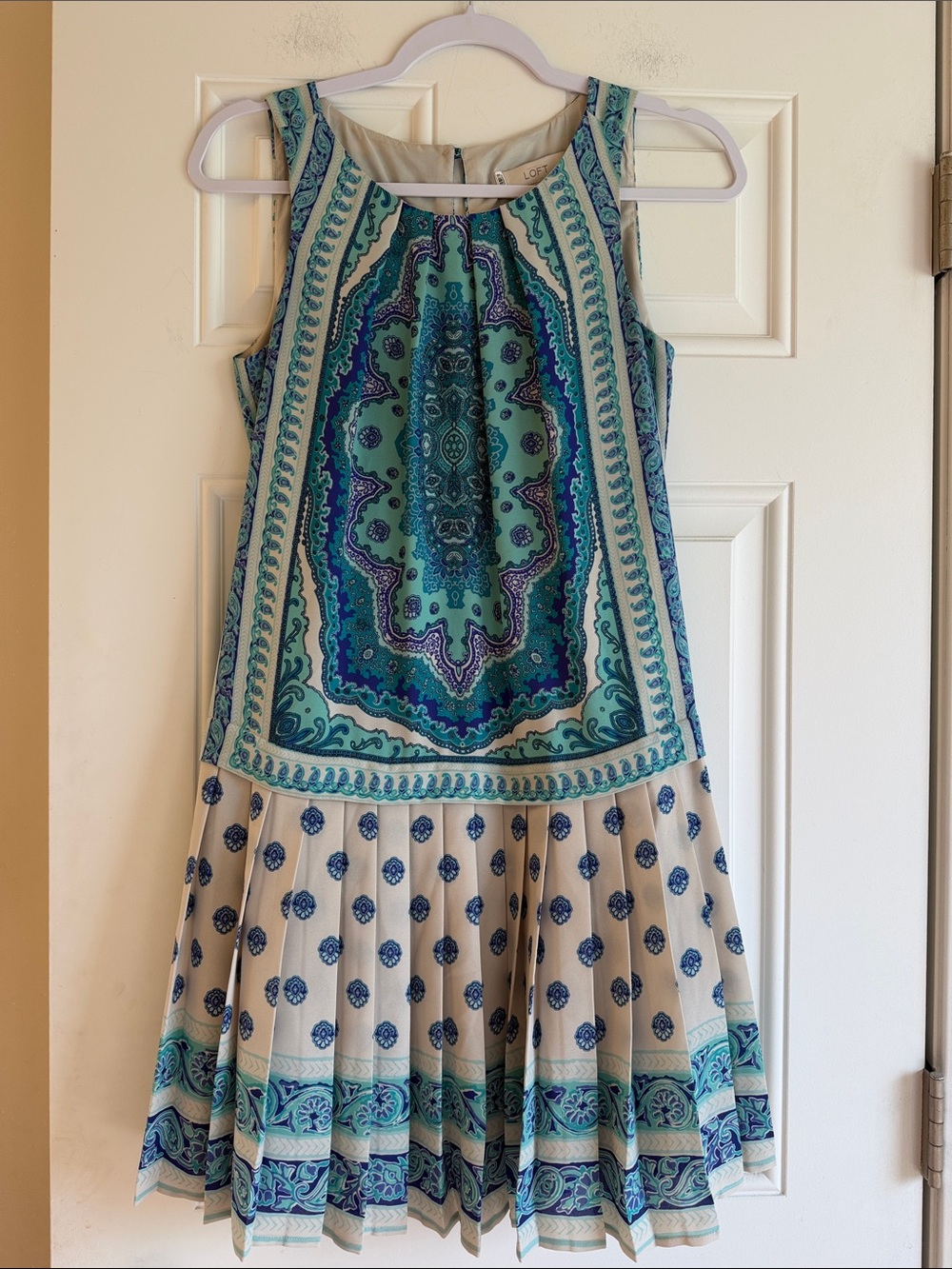 LOFT Teal & Blue Printed Sleeveless Mini Dress